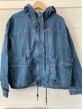 Vintage Levi’s Hooded Denim Jacket Women Blue Zip Up 90s Oversized Jean Coat XL